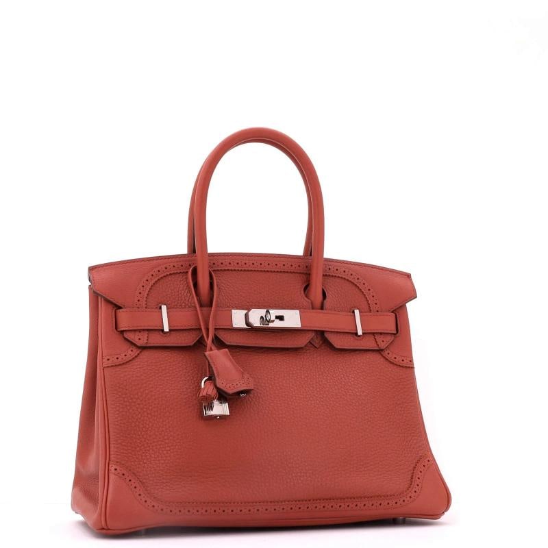 Hermes Birkin Ghillies Bag Orange Clemence and Evercolor with Palladium Hardware - 3
