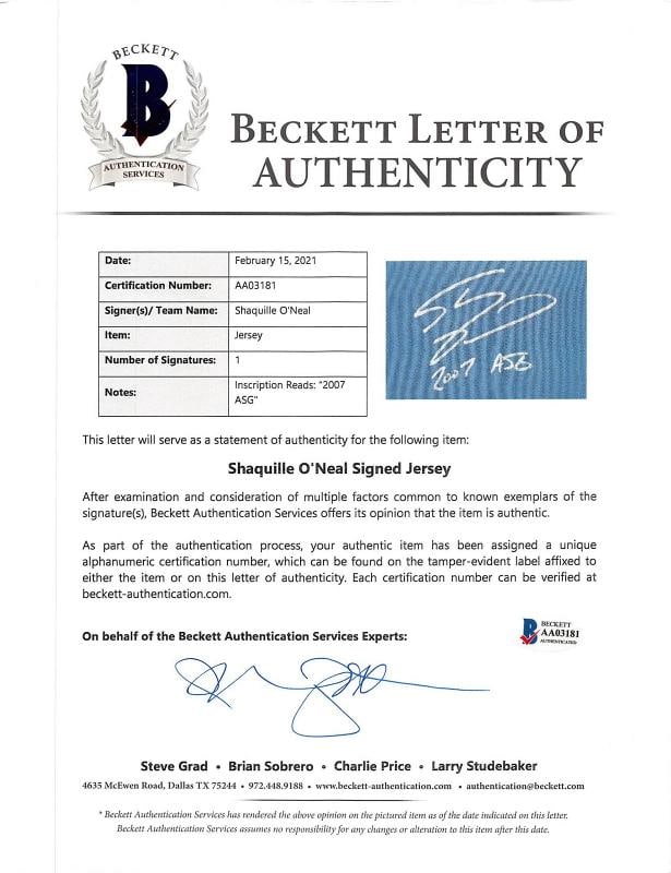 Shaquille O'Neal Signed Team Issued Navy 2007 NBA ASG Adidas Jersey BAS & SIA - 8