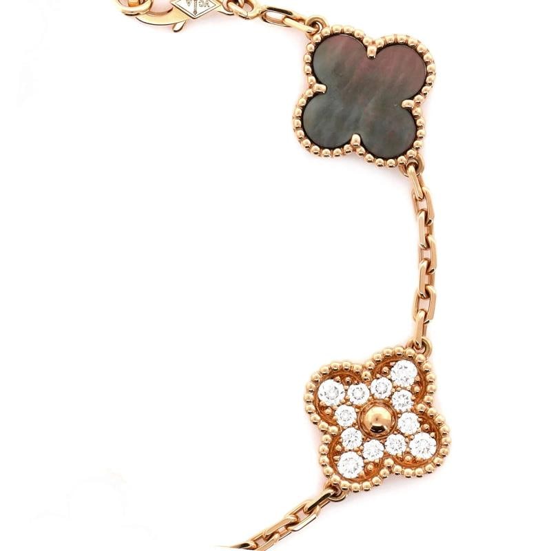 Van Cleef & Arpels Vintage Alhambra 5 Motifs Bracelet 18K Rose Gold and Mother - 4