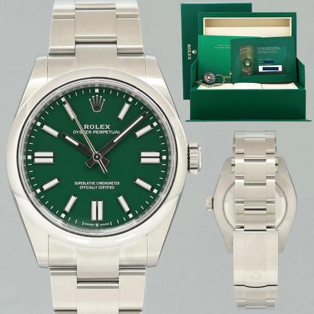 2026 NEW PAPERS 134300 Steel Rolex Oyster Perpetual 41mm Green Stick Watch Box/Papers: Condition: New with box and papers: This item is brand new and has never been worn. It still has the original packaging. ,Brand: Rolex,Department: Men,Type: Wristwatch,Country of Origin: Switzerland