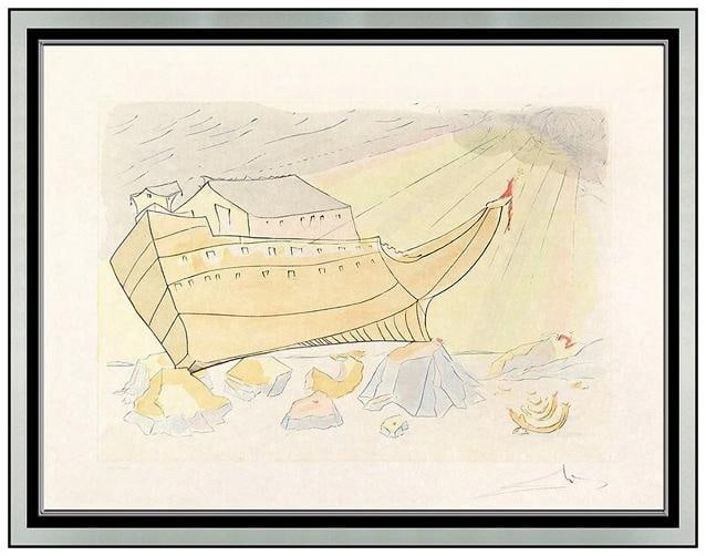 Salvador Dali Hand Signed Color Etching Noahs Ark Signed Framed Surreal Artwork: Condition: Used,Artist: Salvador DalÃÂ­, Salvador Dali,Signed: Yes,Title: Noah's Ark,Material: etching,Item Length: 30.5 in,Certificate of Authenticity (COA): Yes,Framing: Framed,Origin