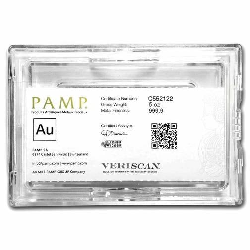 5 oz Gold Bar - PAMP Suisse Lady Fortuna Veriscan (w/Assay) - 2