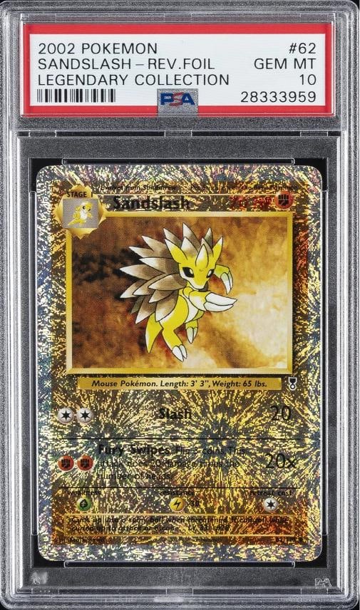 2002 POKEMON LEGENDARY COLLECTION #62 SANDSLASH-REVERSE FOIL PSA 10: Condition: Graded - PSA 10: Professionally graded ,Graded: Yes,Set: 2002 POKEMON LEGENDARY COLLECTION,Game: PokÃÂ©mon TCG,Character: SANDSLASH-REVERSE FOIL,Card Name: SANDSLASH-REVERSE
