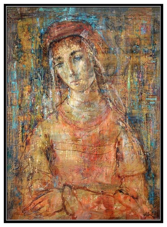 Edna Hibel Original Oil Painting On Board Signed Portrait Female Framed Artwork - 2