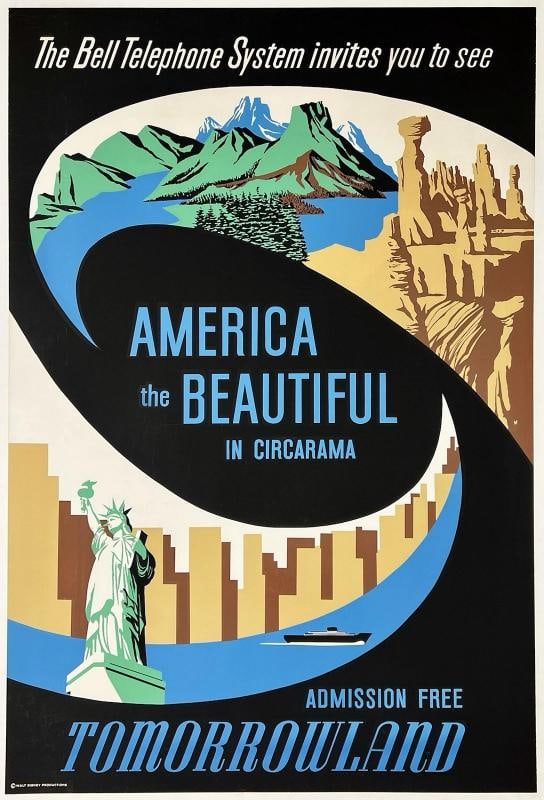 TOMORROWLAND AMERICA THE BEAUTIFUL Original Vintage Disneyland Poster LINEN RARE: Condition: Used,Country of Origin: United States,Type: Poster,Listed By: Dealer or Reseller,Year of Production: 1960,Width (Inches): 36.2",Height (Inches): 54",Theme: Art, Disneyland,Style:
