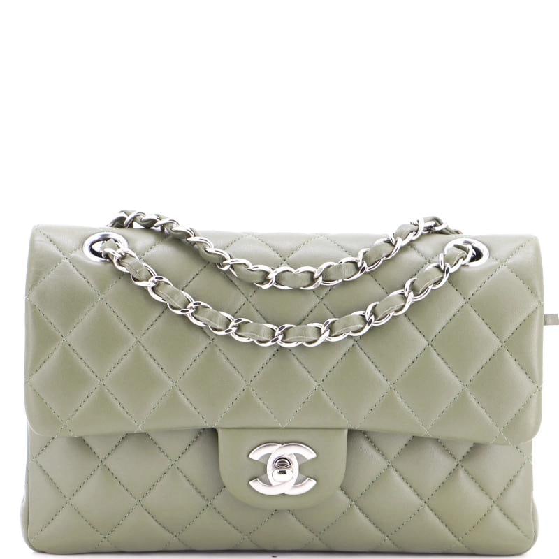 Chanel Classic Double Flap Bag Quilted Lambskin Small: Condition: Pre-owned - Good,Brand: Chanel,Exterior Material: Leather,Style: Shoulder Bags,Exterior Color: Green,Department: Women,Size: Small 