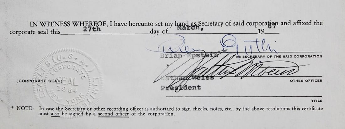 Brian Epstein The Beatles Signed 4 Page 8.5x11 1967 Contract BAS - 3