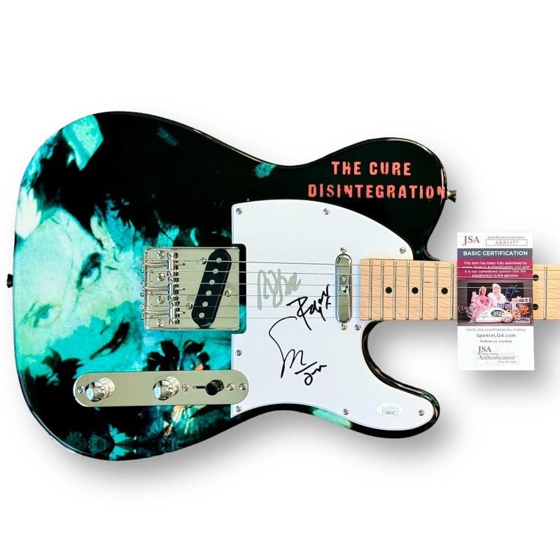 THE CURE: Robert Smith, Simon Gallup, Roger OÃ¢â¬â¢Donnell & Jason Coo: Industry: Music,Signed: Yes,Autograph Authentication: James Spence (JSA),Object Type: Guitar & Guitar Pick,Original/Reproduction: Original,Country of Origin: United States 