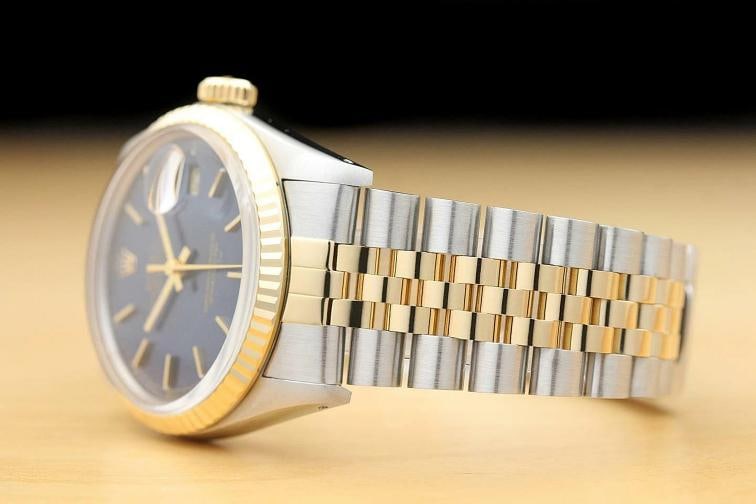 ROLEX MENS DATEJUST 16013 BLUE DIAL 18K YELLOW GOLD STAINLESS STEEL WATCH - 4