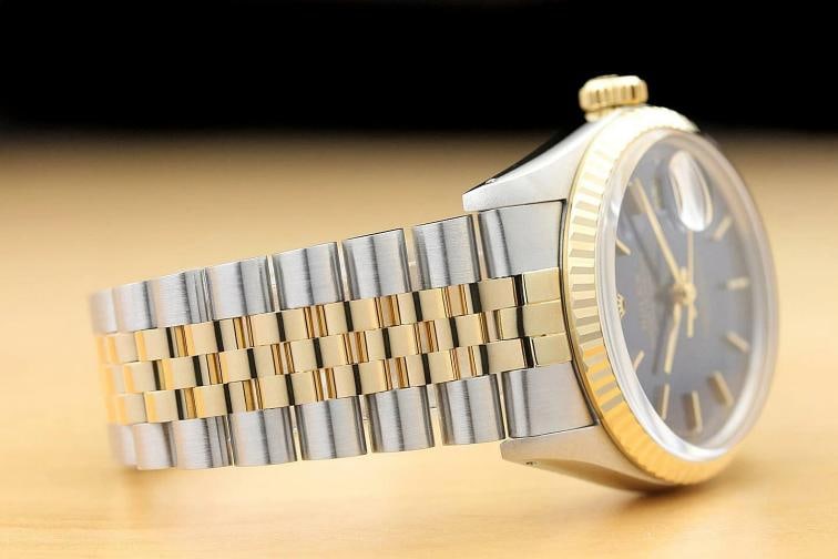 ROLEX MENS DATEJUST 16013 BLUE DIAL 18K YELLOW GOLD STAINLESS STEEL WATCH - 7