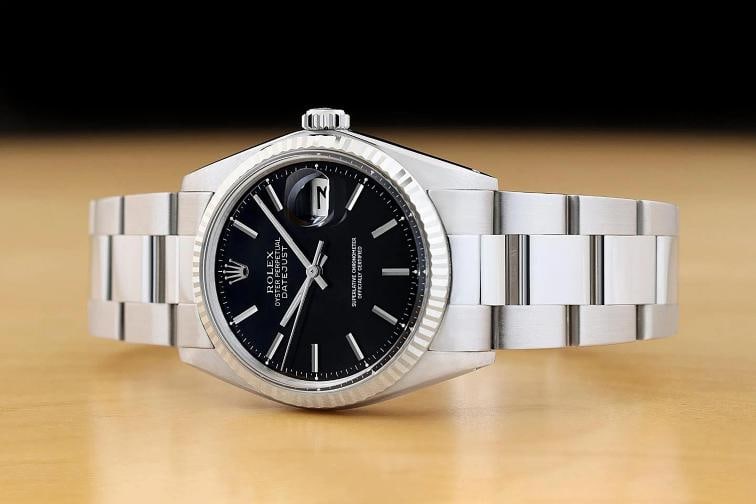 ROLEX DATEJUST 1601 BLACK DIAL 18K WHITE GOLD STAINLESS STEEL OYSTER WATCH - 2