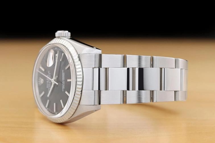 ROLEX DATEJUST 1601 BLACK DIAL 18K WHITE GOLD STAINLESS STEEL OYSTER WATCH - 4