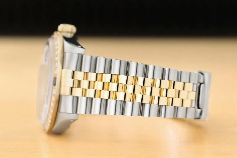 ROLEX DATEJUST 16233 BLACK FACTORY DIAMOND SAPPHIRE 18K GOLD STEEL WATCH - 5