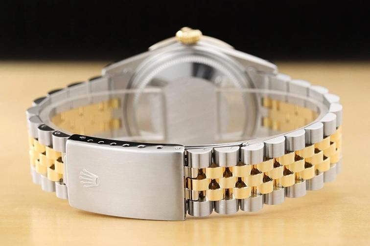 ROLEX DATEJUST 16233 BLACK FACTORY DIAMOND SAPPHIRE 18K GOLD STEEL WATCH - 6