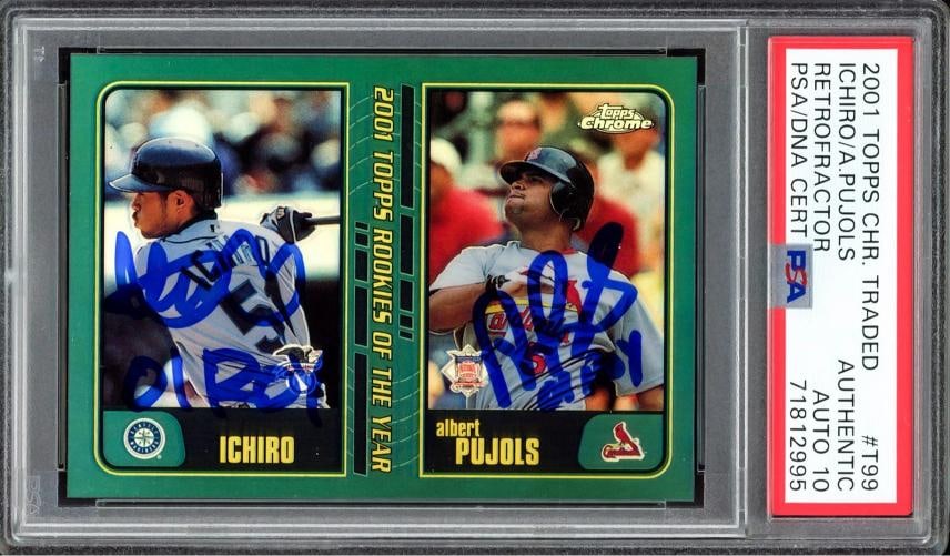 Albert Pujols Ichiro Suzuki Auto 2001 Topps Chrome Retrofractor RC T99 Sig10 ROY: Condition: Ungraded - Very good: Not in original packaging or professionally graded ,Player/Athlete: Ichiro Suzuki,Player: Ichiro Suzuki,Sport: Baseball,Product: Card,Autographed: Yes,Signed By: