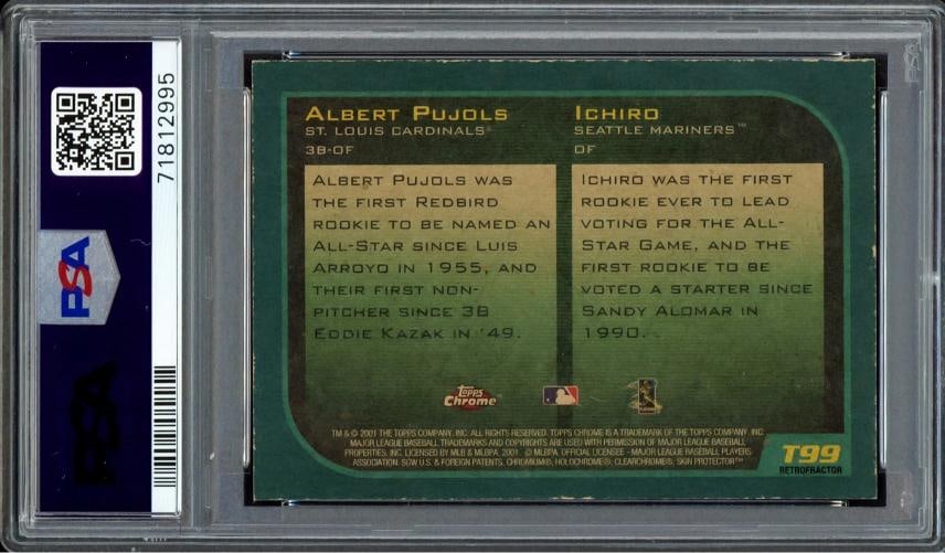 Albert Pujols Ichiro Suzuki Auto 2001 Topps Chrome Retrofractor RC T99 Sig10 ROY - 2