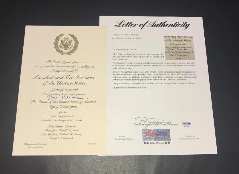 PRESIDENT BILL CLINTON SIGNED AUTO INAGURATION INVITATION BAS BECKETT COA 1 - 2