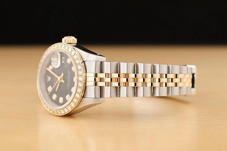 ROLEX LADIES DATEJUST 69173 BLACK DIAMOND 18K YELLOW GOLD STEEL JUBILEE WATCH - 4