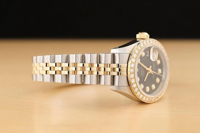 ROLEX LADIES DATEJUST 69173 BLACK DIAMOND 18K YELLOW GOLD STEEL JUBILEE WATCH - 7