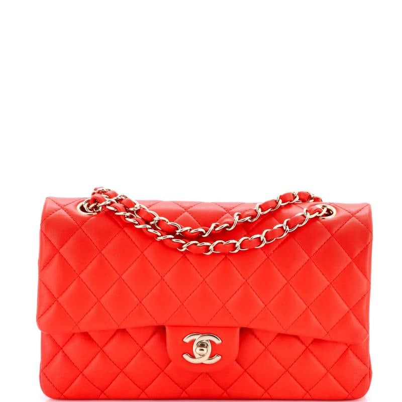 Chanel Classic Double Flap Bag Quilted Lambskin Medium: Condition: Pre-owned - Excellent,Brand: Chanel,Exterior Material: Leather,Style: Shoulder Bags,Exterior Color: Red,Department: Women,Size: Medium 