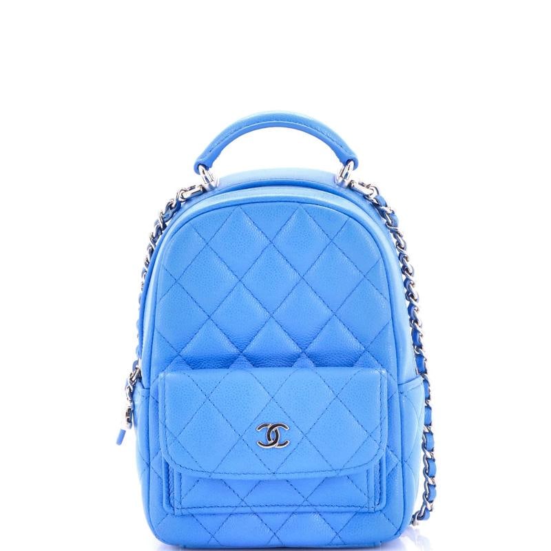 Chanel Classic CC Chain Pocket Backpack Quilted Caviar Mini: Measurements: Height 7.5", Width 4.5", Depth 2.5" . Condition: Pre-owned - Excellent,Brand: Chanel,Exterior Material: Leather,Style: Backpacks,Exterior Color: Blue,Department: Women,Size: Mini