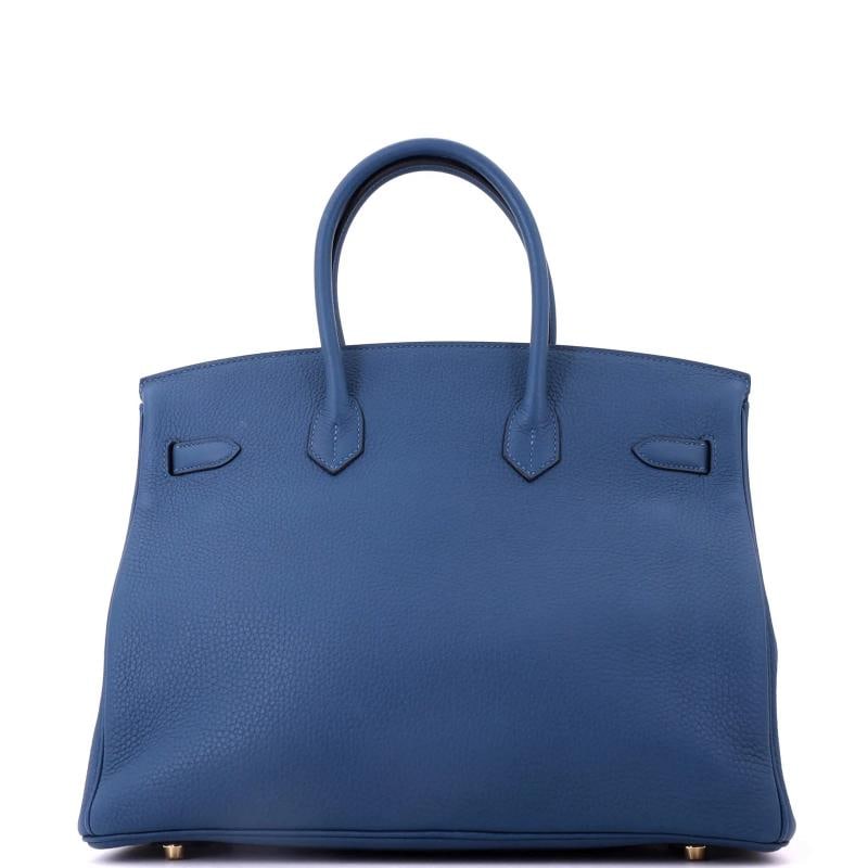 Hermes Birkin Handbag Blue Clemence with Gold Hardware 35 - 3
