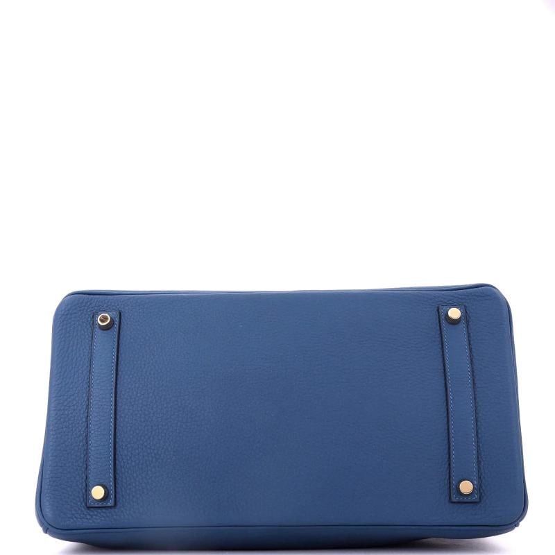 Hermes Birkin Handbag Blue Clemence with Gold Hardware 35 - 4