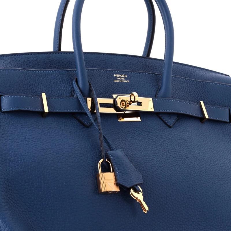 Hermes Birkin Handbag Blue Clemence with Gold Hardware 35 - 5