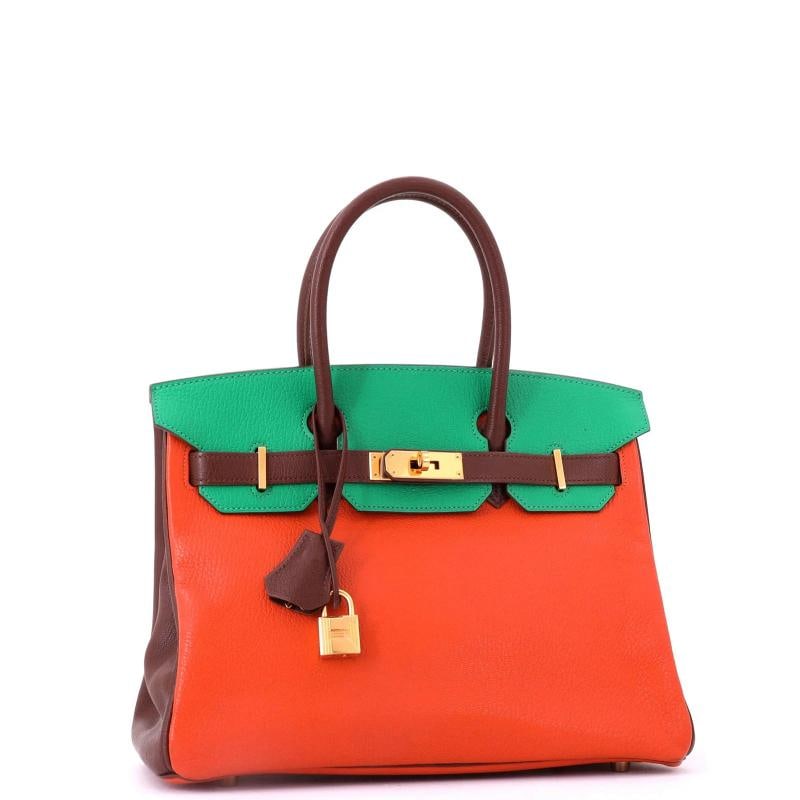 Hermes Birkin Handbag Tricolor Chevre Mysore with Gold Hardware 30 - 3