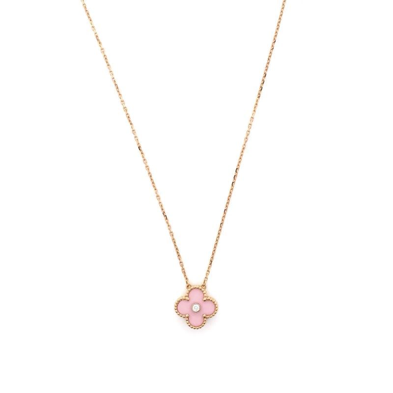 Van Cleef & Arpels Vintage Alhambra Pendant Necklace 18K Rose Gold and Pink: Condition: Pre-owned - Good,Brand: Van Cleef & Arpels,Main Stone: Diamond,Metal: 18K Rose Gold,Metal Purity: 18K,Style: Pendant,Type: Necklace,Color: Rose Gold,Material: 18K Rose Gold, Diamond,