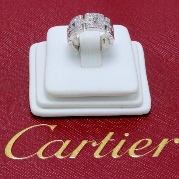 Cartier Maillon Panther 3 Row Diamond Wedding Band Ring 18k White Gold $8,750: Brand: Cartier Style: Links & Chains Year Purchased: 2005 Ring Size: 48 / 4 U.S Metal: 18K White Gold Metal Purity: 750 Hallmark: "48 CARTIER 02510B 750" Carat Total Weight: 0.75 ctw Diamond Color / C