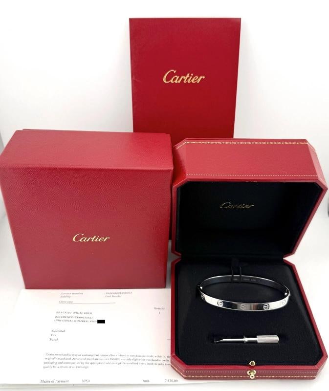 Cartier LOVE 18KT White Gold Bracelet Bangle Receipt Boxes SZ 21 (1 of 9)