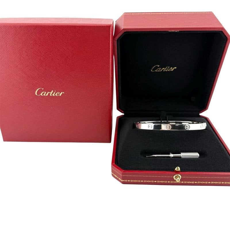 Cartier LOVE 18KT White Gold Bracelet Bangle Receipt Boxes SZ 21 - 4