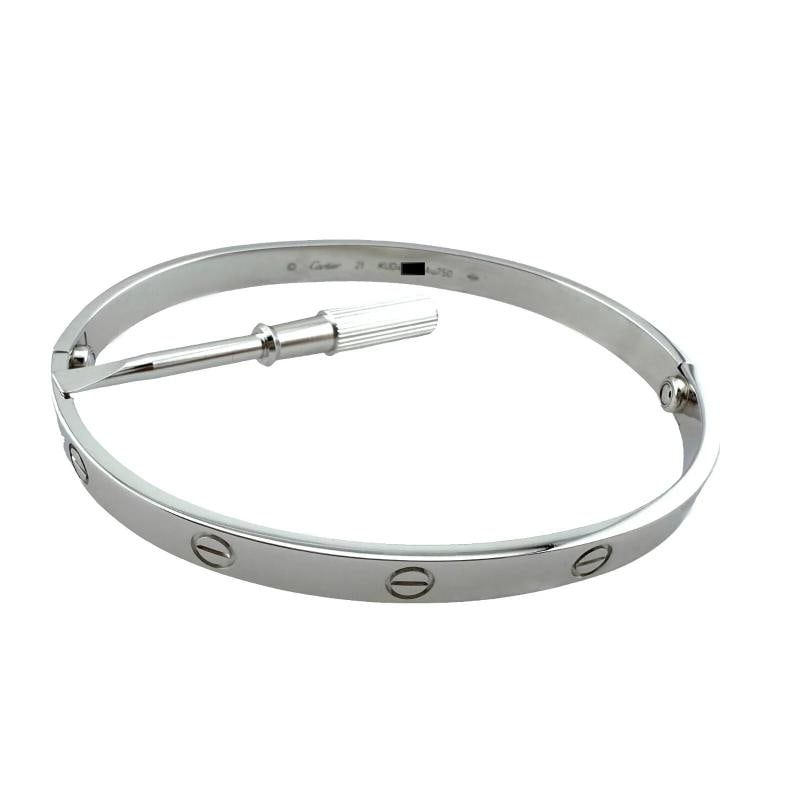 Cartier LOVE 18KT White Gold Bracelet Bangle Receipt Boxes SZ 21 - 5