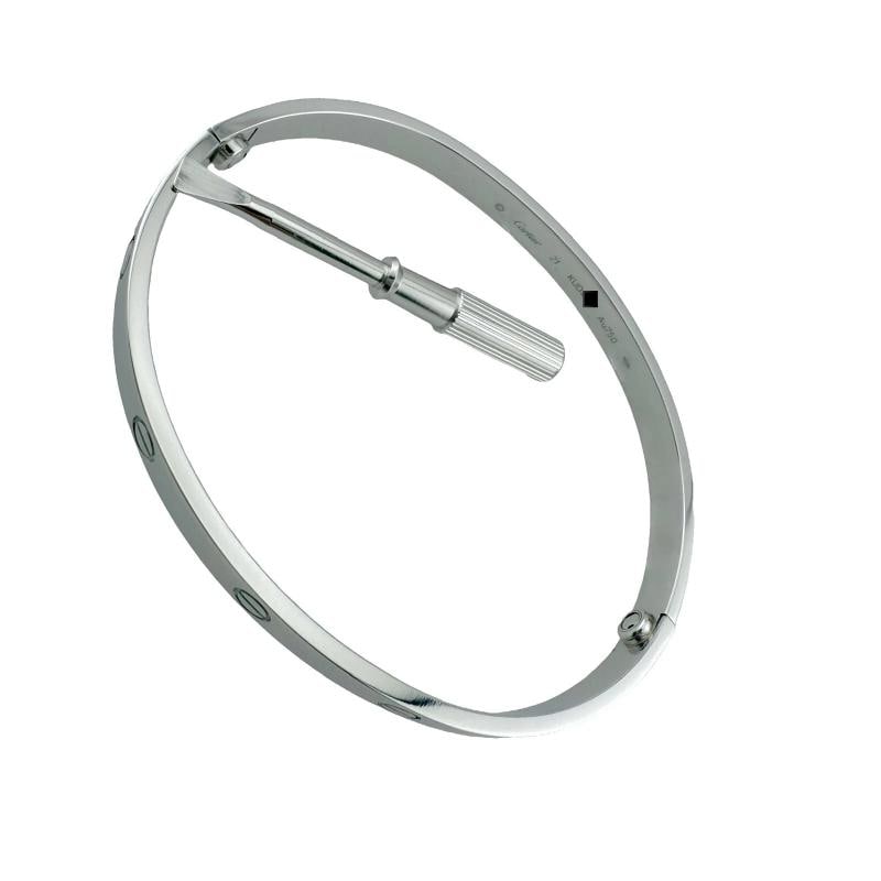 Cartier LOVE 18KT White Gold Bracelet Bangle Receipt Boxes SZ 21 - 6