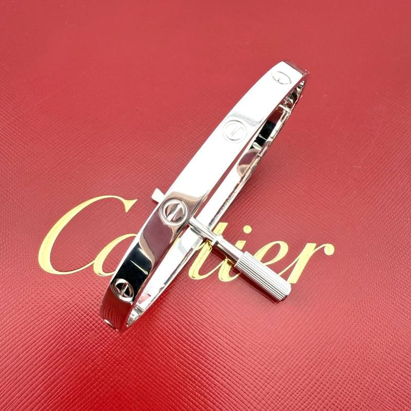 Cartier LOVE 18KT White Gold Bracelet Bangle Receipt Boxes SZ 21 - 8