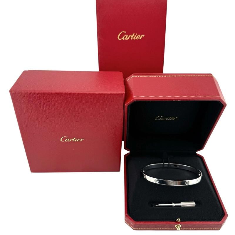 Cartier LOVE 18KT White Gold Bracelet Bangle Receipt Boxes SZ 21 - 9