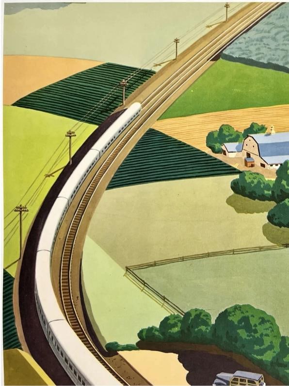 Original Vintage Poster ROCK ISLAND ROCKETS Railroad Travel Bern Hill LINEN - 2