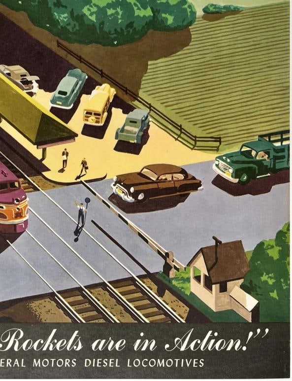 Original Vintage Poster ROCK ISLAND ROCKETS Railroad Travel Bern Hill LINEN - 5