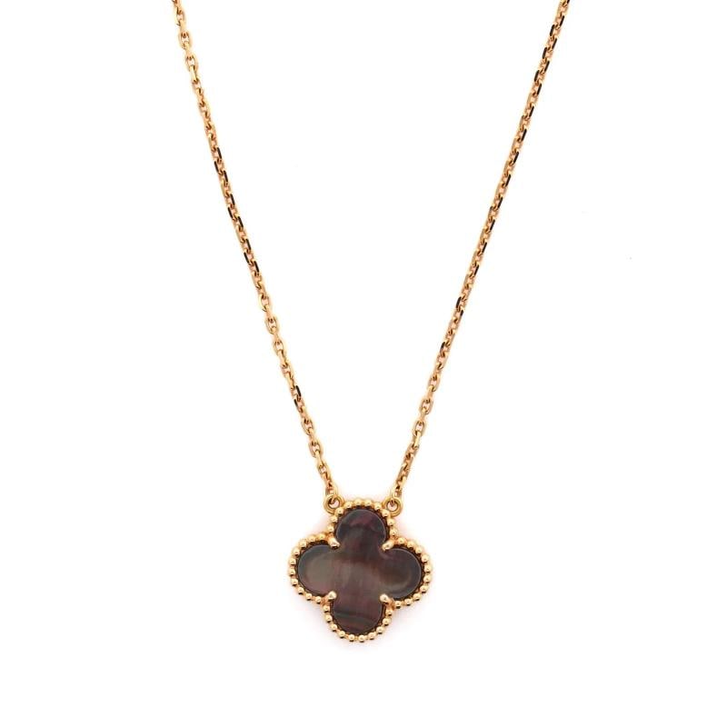 Van Cleef & Arpels Vintage Alhambra Pendant Necklace 18K Rose Gold and Grey: Condition: Pre-owned,Style: Pendant,Brand: Van Cleef & Arpels,Type: Necklace,Color: Rose Gold,Metal: 18K Rose Gold,Main Stone: Unknown,Material: 18K Rose Gold, Mother Of Pearl,Metal Purity: 18K