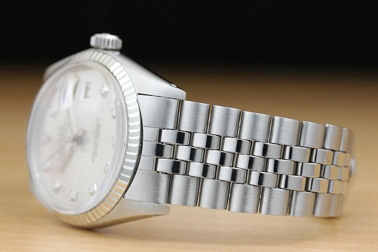 ROLEX MENS DATEJUST 1601 18K WHITE GOLD STAINLESS STEEL SILVER DIAMOND WATCH - 4