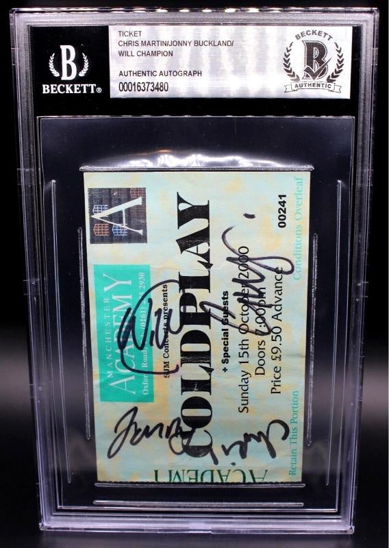 COLDPLAY BAND SIGNED 2000 PARACHUTES TOUR TICKET STUB BECKETT SLABBED BAS COA X4 - 2