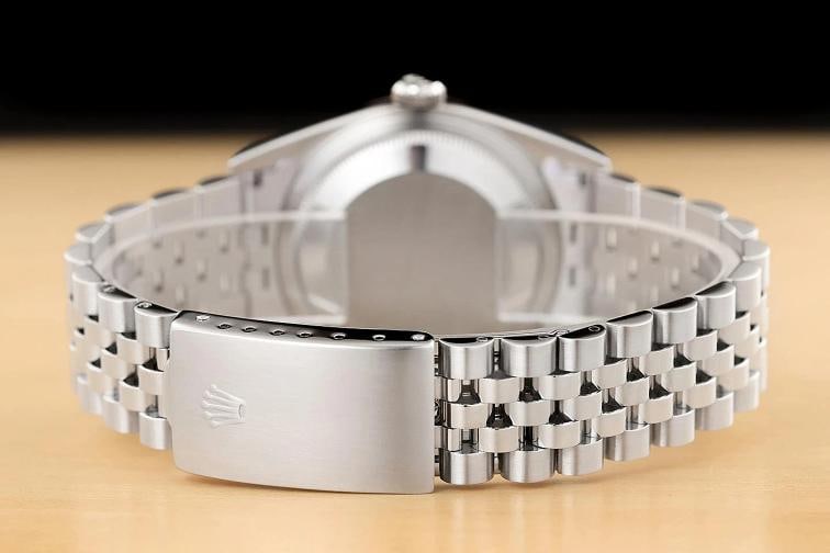 ROLEX MENS DATEJUST 16234 BLUE ROMAN DIAL 18K WHITE GOLD STEEL NO HOLES WATCH - 6