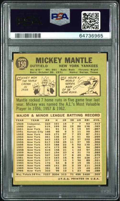 1967 Topps Mickey Mantle #150 Signed Baseball Card PSA DNA 8 Auto - 2