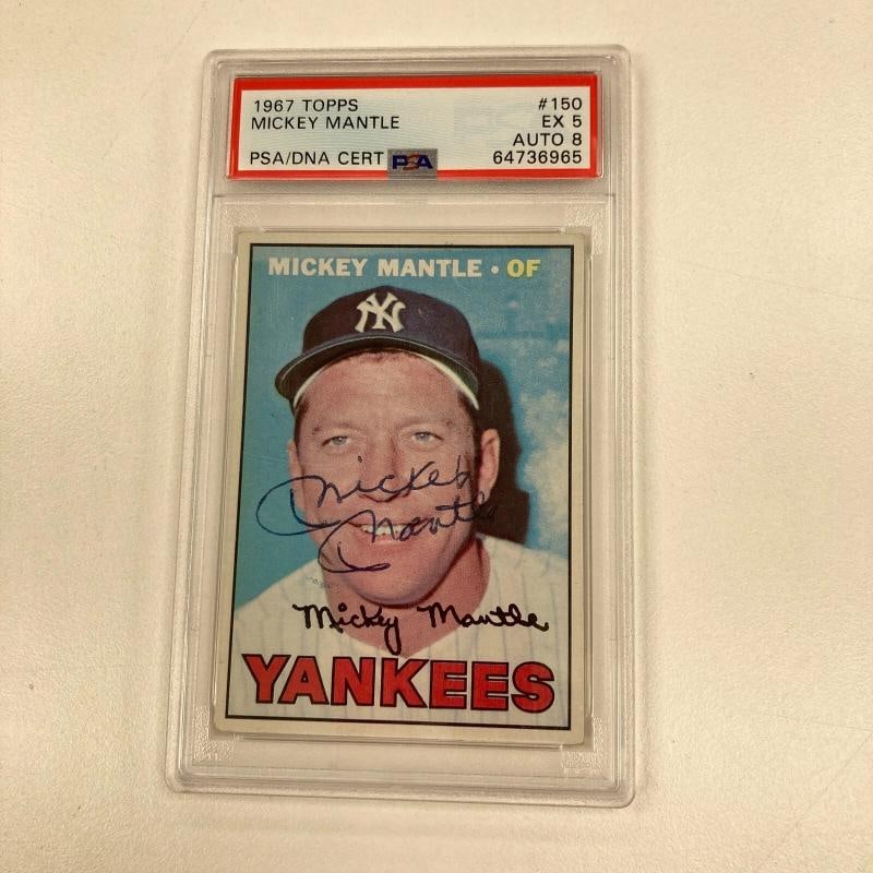 1967 Topps Mickey Mantle #150 Signed Baseball Card PSA DNA 8 Auto - 3