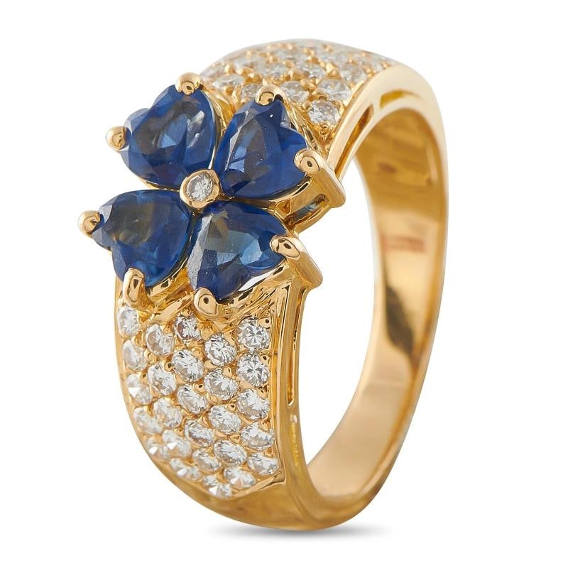 Van Cleef & Arpels Antoinette 18K Yellow Gold 0.55ct Diamond and Sapphire Ring - 2