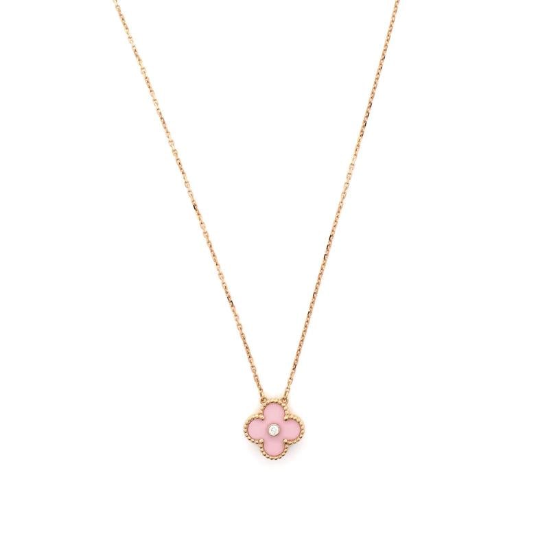 Van Cleef & Arpels Vintage Alhambra Pendant Necklace 18K Rose Gold and Pink: Condition: Pre-owned,Style: Pendant,Brand: Van Cleef & Arpels,Type: Necklace,Color: Rose Gold,Metal: 18K Rose Gold,Main Stone: Diamond,Material: 18K Rose Gold, Diamond, Porcelain,Metal Purity: 18K 