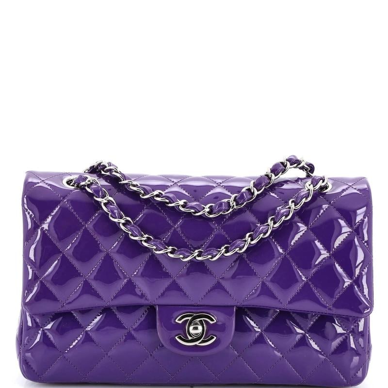 Chanel Classic Double Flap Bag Quilted Patent Medium: Condition: Pre-owned - Excellent,Brand: Chanel,Exterior Material: Patent Leather,Style: Shoulder Bags,Exterior Color: Purple,Department: Women,Size: Medium 