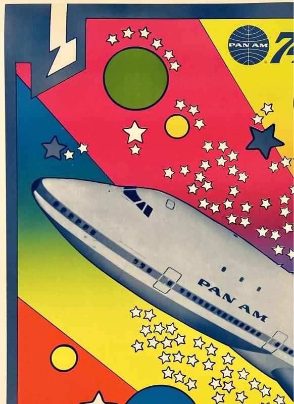 Original Vintage Poster PAN AM 747 Airline Travel Tourism PETER MAX LINEN - 2