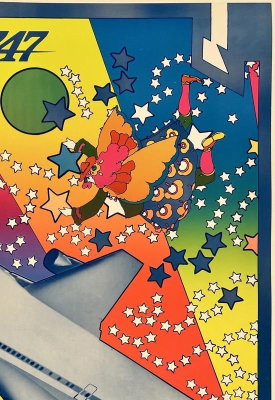 Original Vintage Poster PAN AM 747 Airline Travel Tourism PETER MAX LINEN - 3